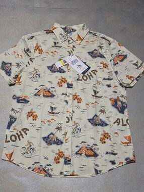 Original Penguin Cream Aloha Print Short-Sleeve Button-Down Shirt